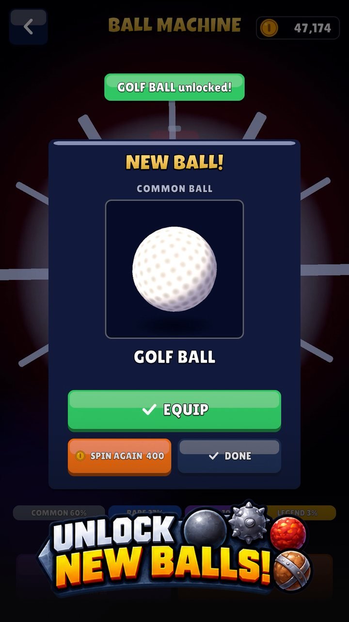 Ball Machine unlocking a golf ball: Unlock new balls